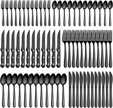 72-Pieces Black Silverware Sets for 12, Flatware Set with Steak Knives,Stainless