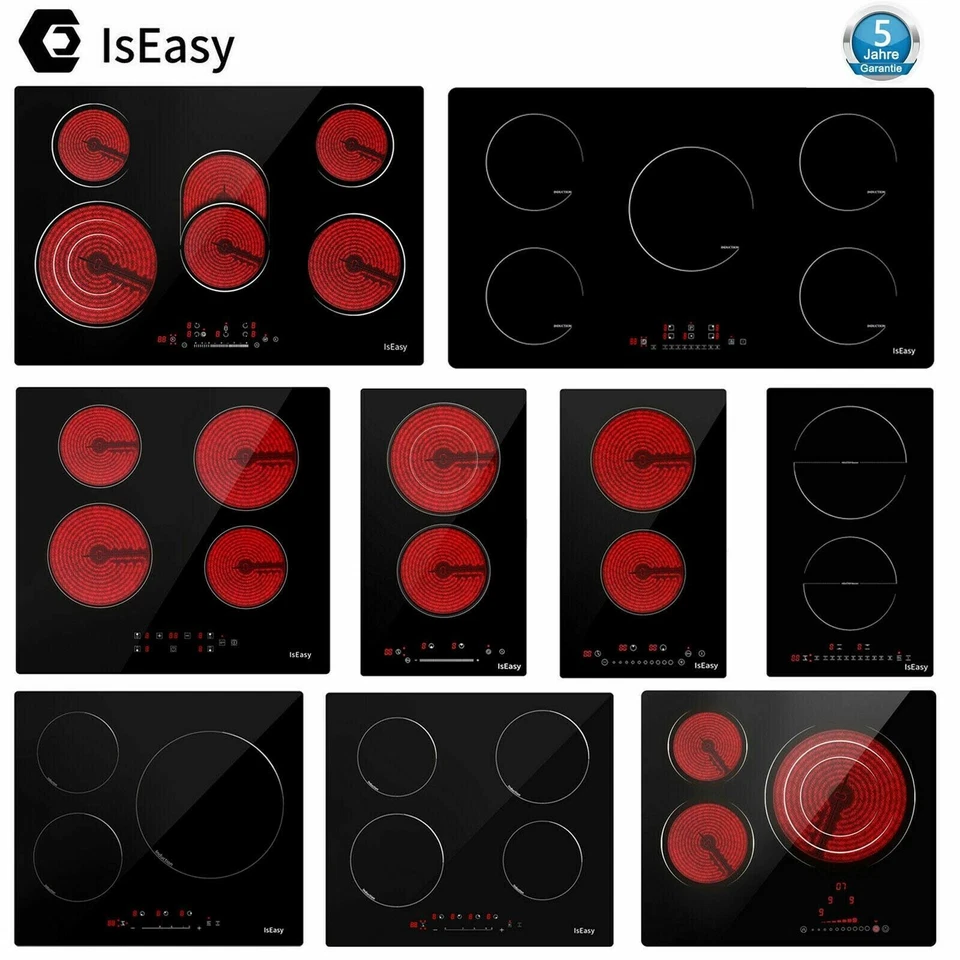 ISEASY Autark Glaskeramik kochfeld & Induktionskochfeld Touch Timer Kindersicherung