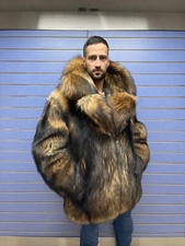 Luxury Full Skin Finn Raccoon Fur Men Coat Real Raccoon Fur Skin To Skin Collar