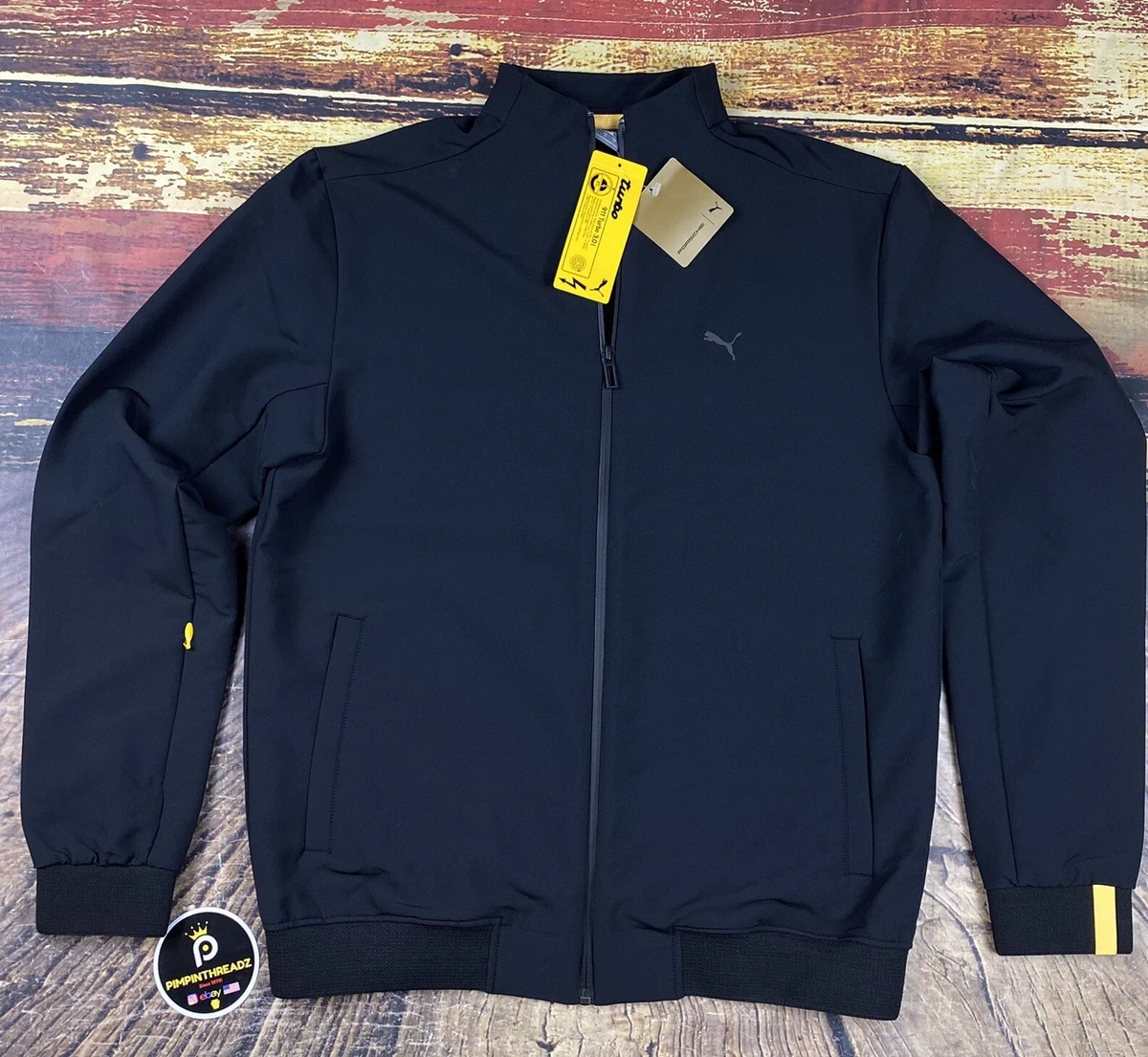 Mens Porsche Puma 911 Turbo $180 Racing Track Jacket Sz Small Black Reflective