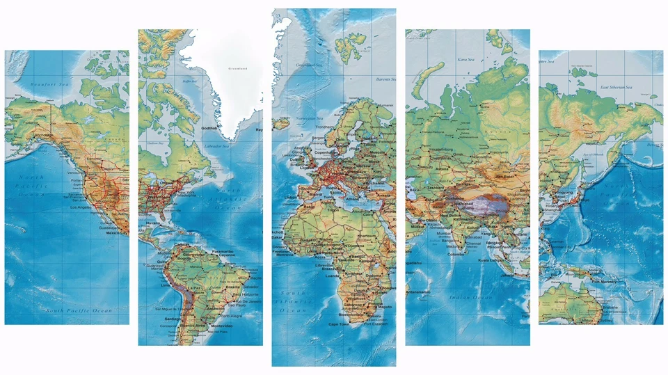 World Map Set Of 5 Pcs Puzzle Thin Canvas Poster Art Home Bar Wall Decor 21 - Image 2 of 4
