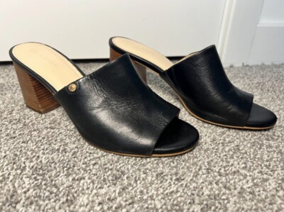 Cole Haan Daina Stacked Chunky Heel Mules Open Toes Leather Casual Modern  Size