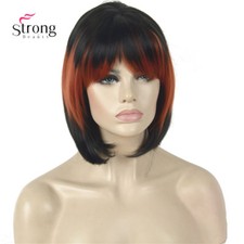 StrongBeauty Short Black Red Mix color Part with Bangs Synthetic Wig