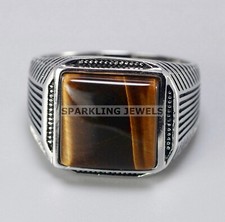 Flawless Tiger's Eye Square Cut With 925 Sterling Silver Ring For Men's 245