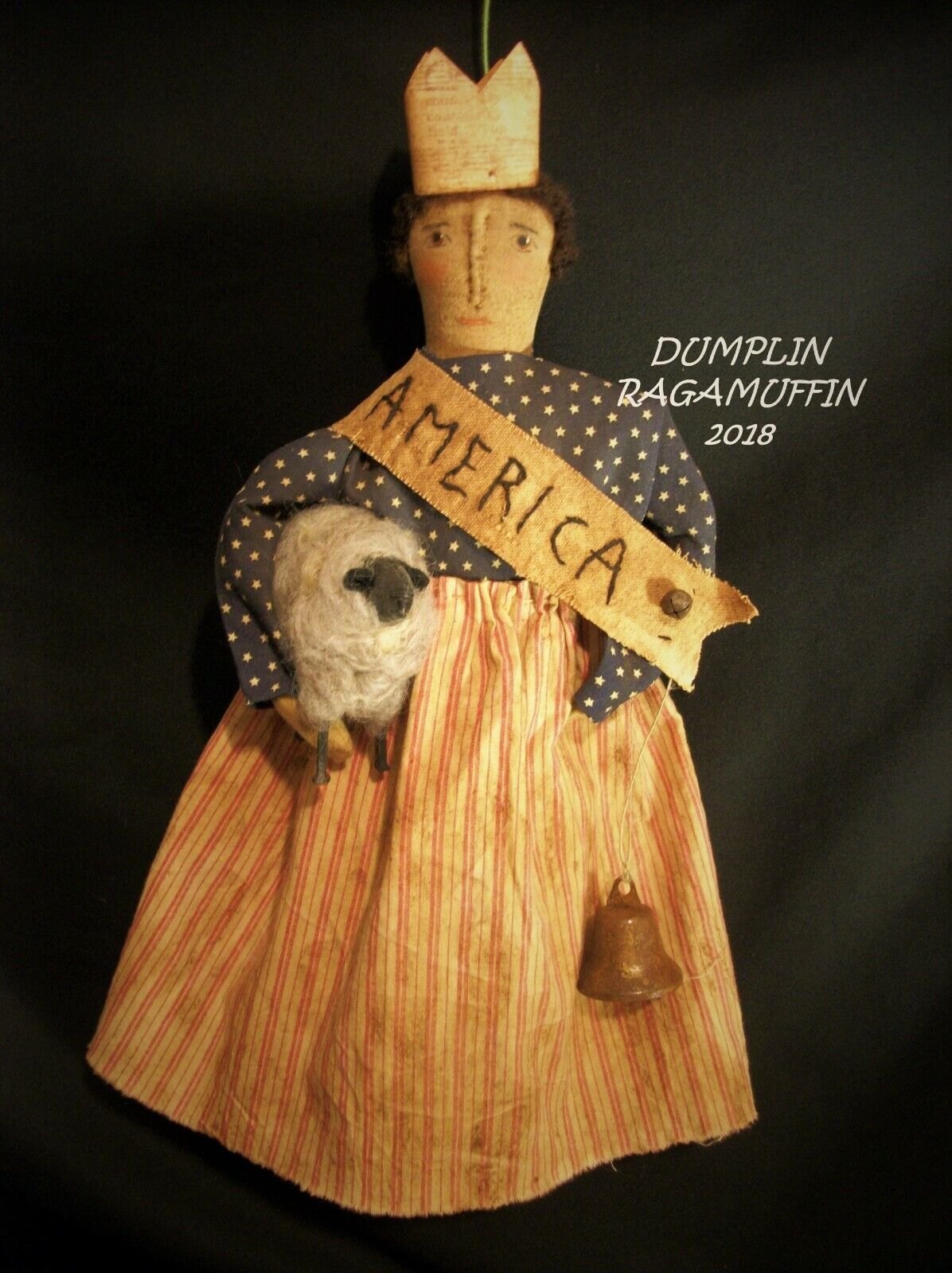 PATTERN, Primitive doll, Americana, 15 in. handmade, by Dumplinragamuffin, #231
