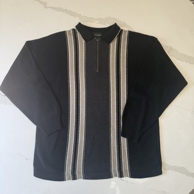 Conte Di Milano Italy Wool Blend Quarter Zip Grandpa Knit Polo Sweater Mens L