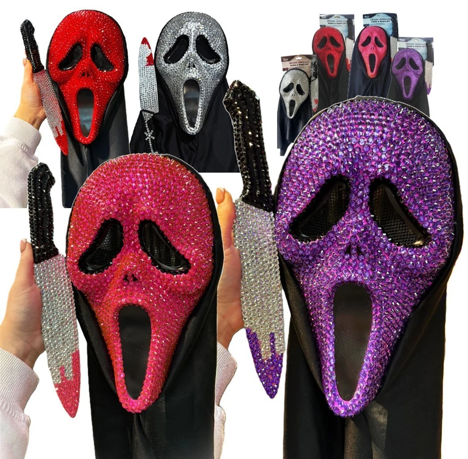 STYLEX PARTY Juego de cuchillos y máscara de grito con joyas de lujo Halloween disfraz disfraces fiesta miedo