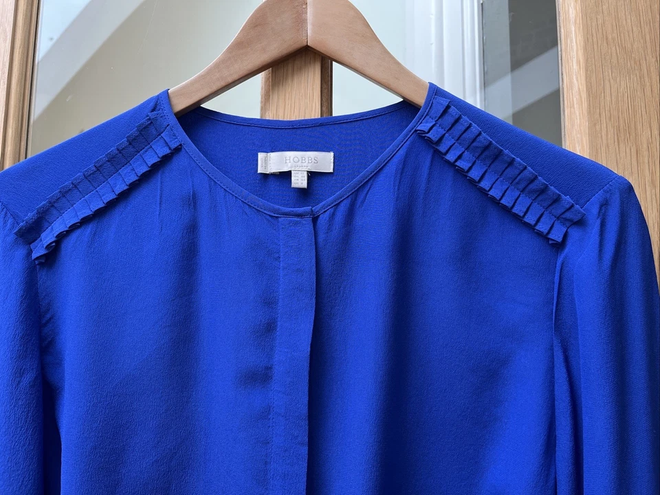 Hobbs ‘Mae’ 100% Pure Silk Cobalt Blouse Size 12 Ruffle Detail - Image 4 of 4