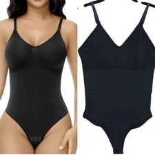 Spanx Thong Bodysuit Women's Black One Piece Shapewear Tummy Control Sculp Sz L 