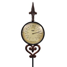 Cast Iron Thermometer Decorative Garden Stakes, Metal Thermometer for Patio O...