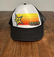 Rockstar Energy Drink Trucker Hat Retro Stripe Snapback Mesh Cap OSFM