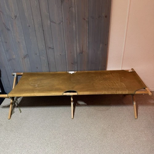 VTG Military Cot Folding Canvas Wood Frame Metal Brackets WW2 Korean 76”x25”