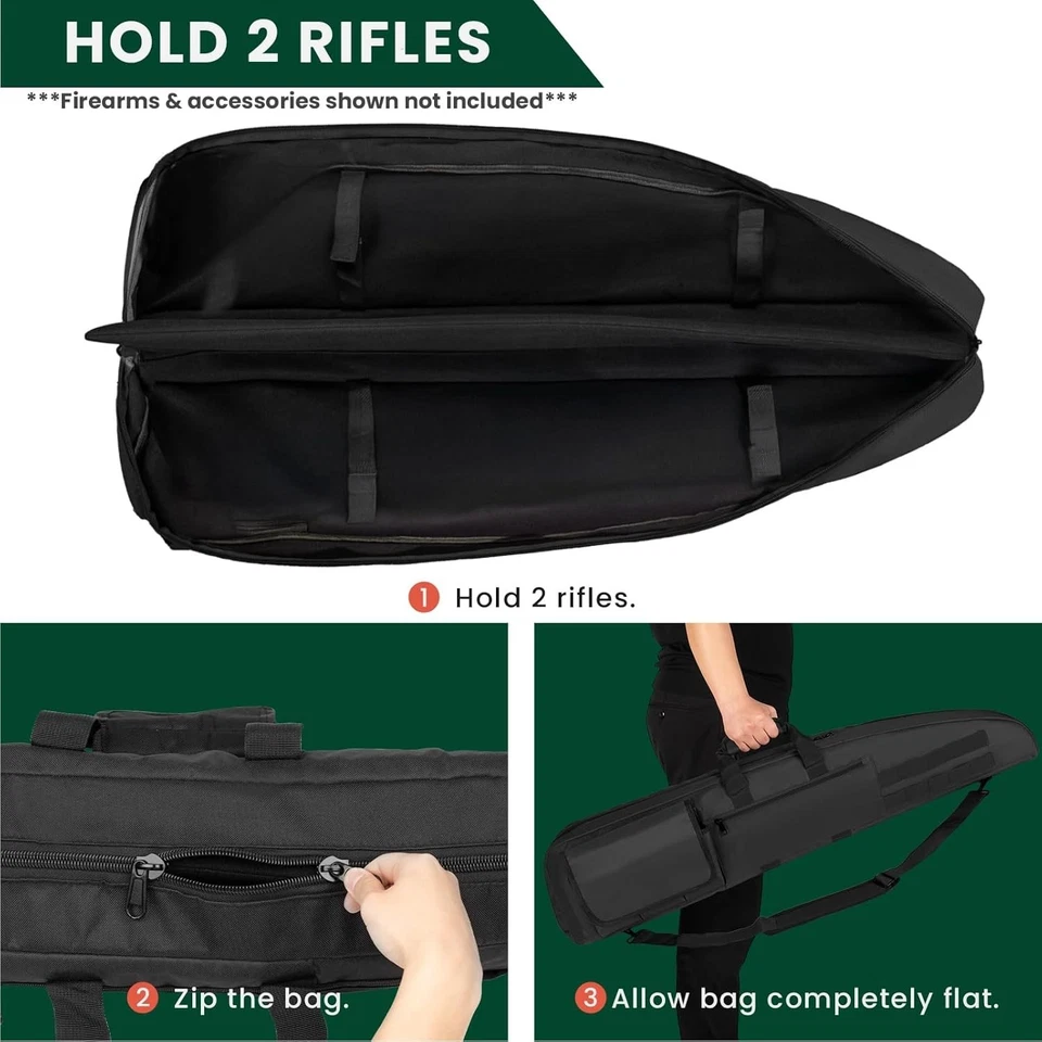 Soft Double Shotgun Rifle Case 38” 42” 44” 46" 52" Long Gun Bag w/Padded Handle - Image 3 of 4