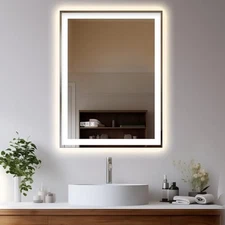24"x32" LED Bathroom Mirror with Lights, Front & Backlit, 3 24"L x 32"W Square