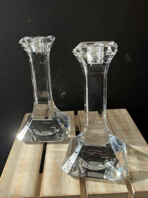 Orrefors Sweden Regina Crystal Candlesticks Signed OA 4536-65 Olle Alberius 7.5