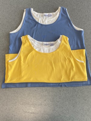 Paradise Bay Cotton Yellow Sky Blue White Mock Scoop Neck Tanks 2XL