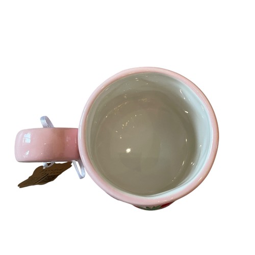 Lang Hand Painted RED STRAWBERRY Pink Ceramic Coffee Tea Mugs Set of 2 New - Picture 14 of 15