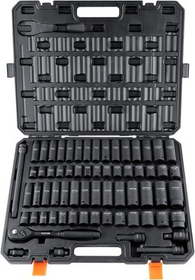1/2'' Drive Impact Socket Set, 65 Piece SAE 3/8'' to 1-1/4'' and Metric 10-24mm, 6