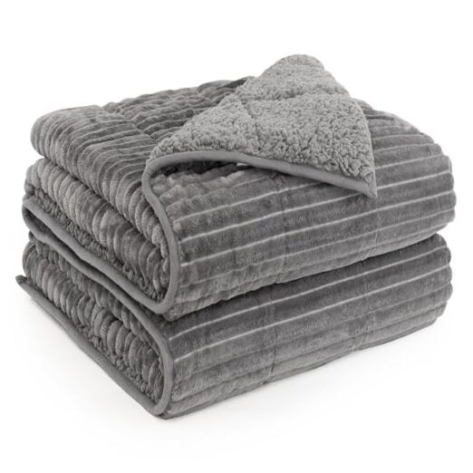 Sherpa Fleece Weighted Blanket 60x80 15lbs Ribbed Stripes Grey-image