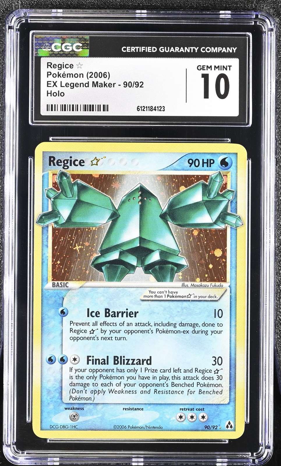 CGC 10 GEM MINT Regice Gold Star 2006 EX Legend Maker 90/92 Holo Pokemon Card