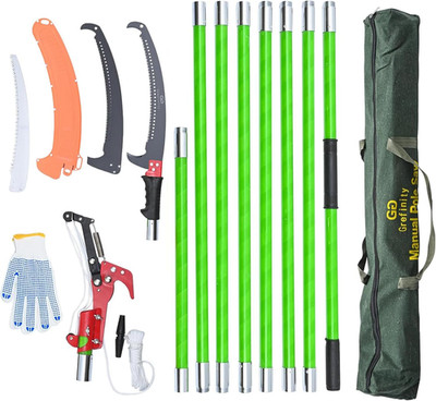 Manual Pole Saw for Tree Trimming, 27 FT Manual Tree Purner with 8 Fiberglass Ha
