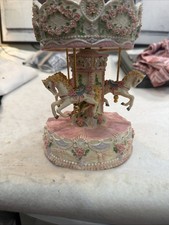 Vintage Musical Carousel Music Box Pink Roses...