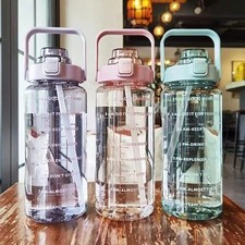 1L Water Bottle with Straw Time Marker Large Sports Fitness Drinking Cup