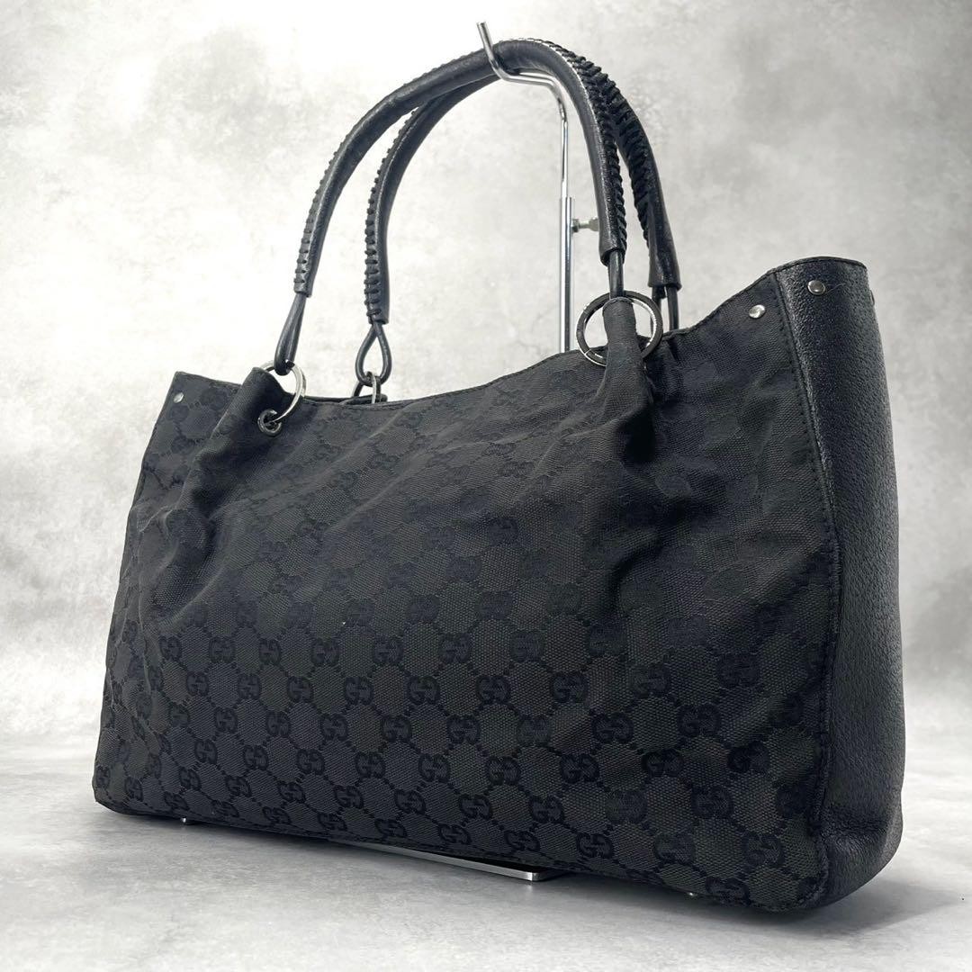 GUCCI GG Black Canvas Leather Tote Bag A4 Size Business Excellent Condition