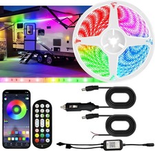 16.4ft Rv Awning Lights 12v Camper Led Light Strip With Remote And App Contr...