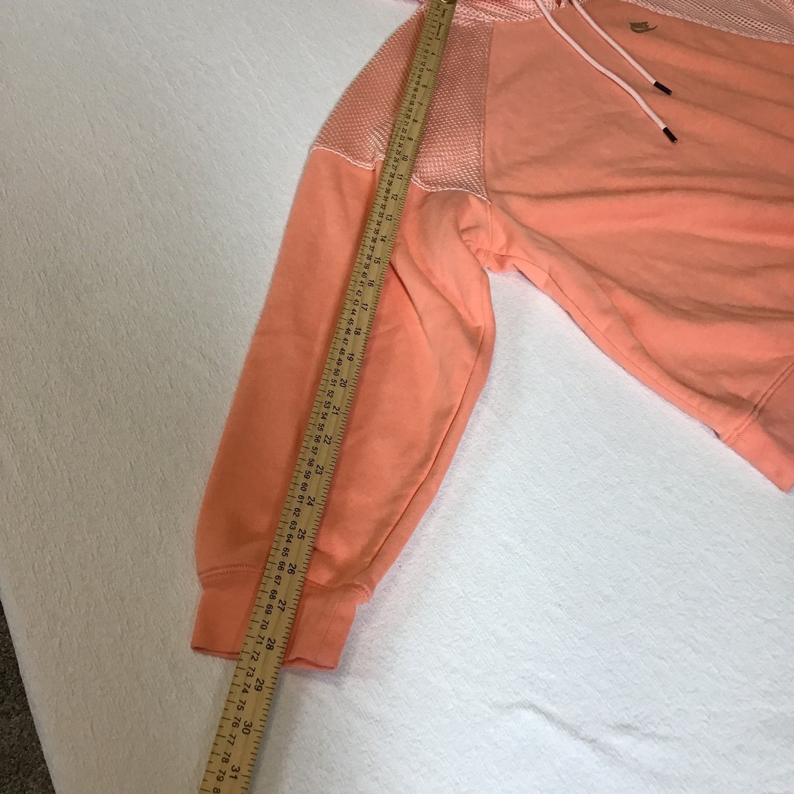 Nike Sportswear Peach Mesh Panel Hoodie gold logo Women's Large Athletic  thumbnail 4