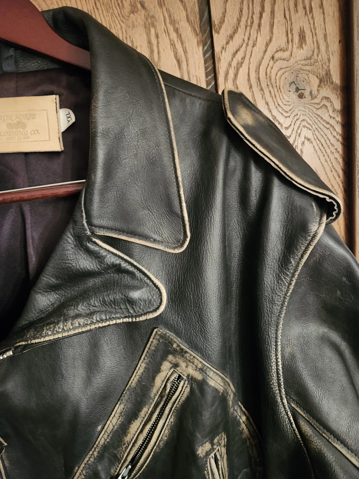 Vintage Indian Motorcycle Iron Horse Distressed Leather Jacket XXL Made In USA - product detail image 14