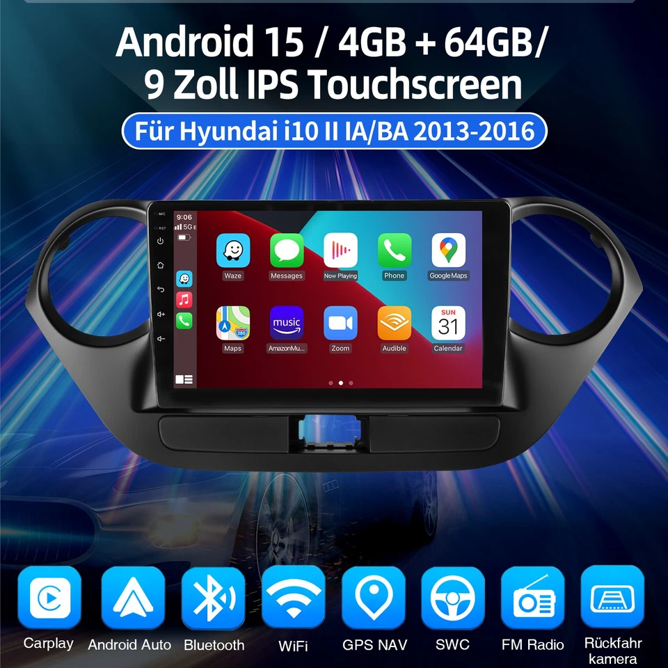 Für Hyundai i10 II IA/BA 2013-2016 CarPlay Android 15 Autoradio GPS NAVI FM WiFi - Bild 4 von 4