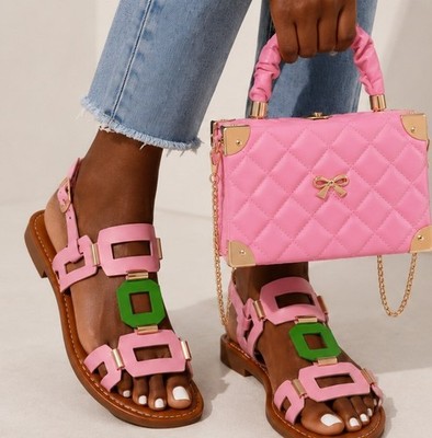 Beautiful AKA Pink & Green Ladies SANDALS SIZE 10.5 - 11