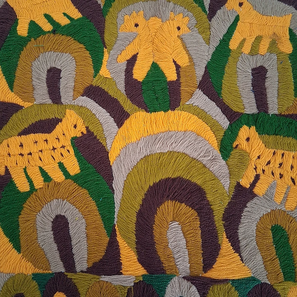 VTG Handmade Embroidery PAYA Guatemala Mayan Folk Art  Pillow Cover NO BACKING - Image 3 of 4