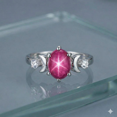 Pink Lindy Star Sapphire Ring 925 Sterling Silver Lab Created Handmade Ring