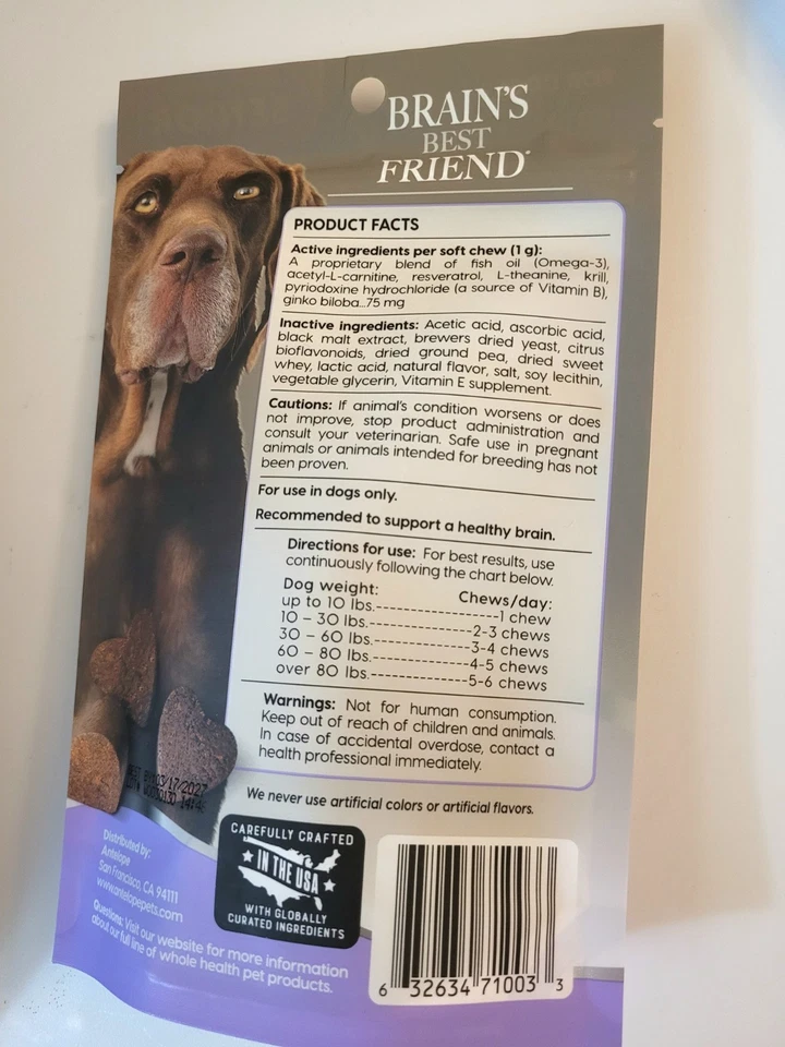 Lote de (5) golosinas para perros mayores ArkNaturals Brain's Best Friend masticables suaves caducidad 27/03 Foto 2 de 3