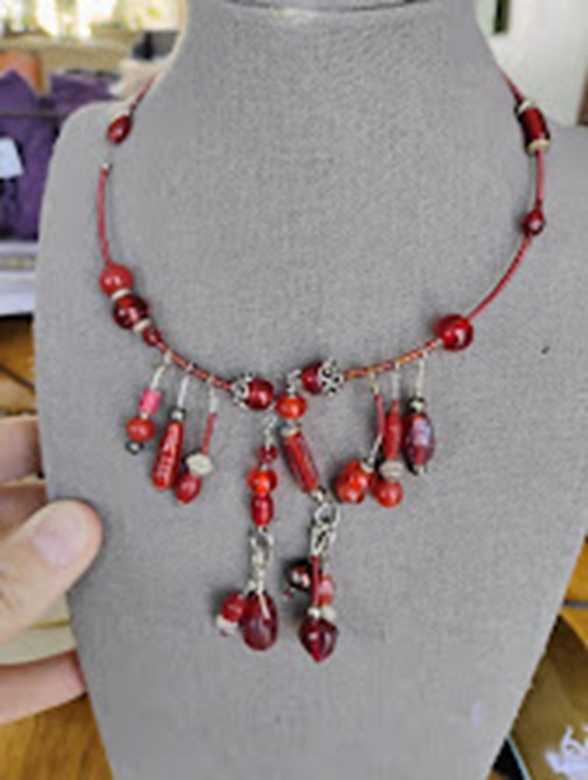 Gothic style red dangle statement necklace - image 1