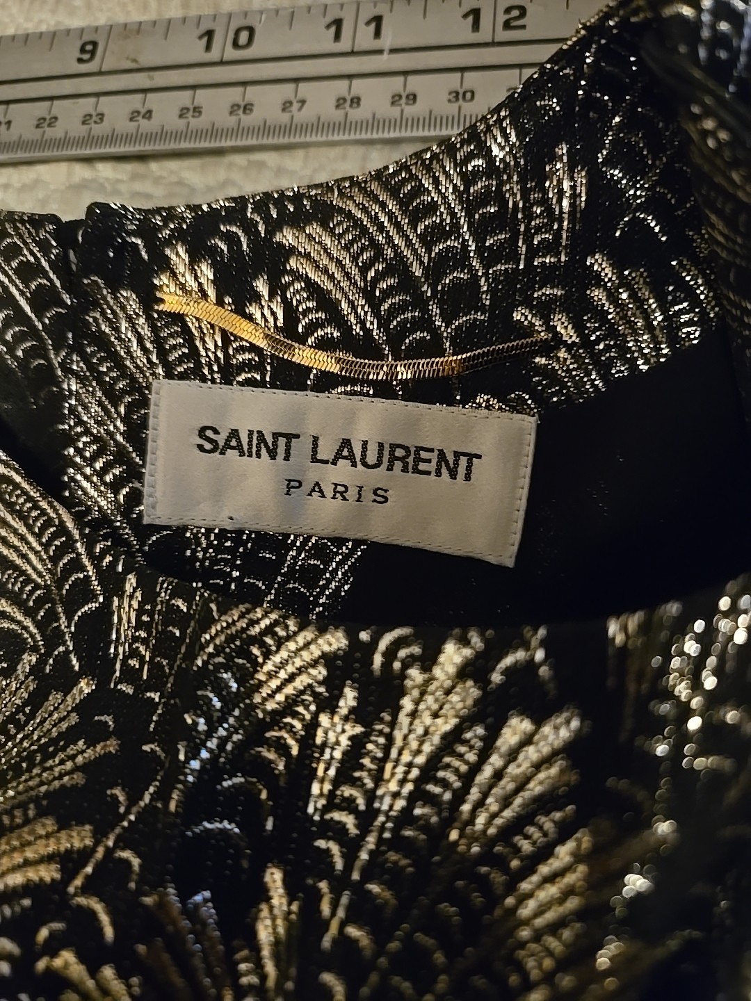 Mini Abito Saint Laurent Di Parigi Seta Oro Tg F34 Made In France