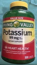 Spring Valley Potassium Caplets Dietary Supplement Value Size, 99 mg, 500 Count