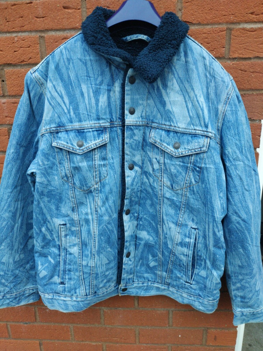 LEVI X MENS JUSTIN TIMBERLAKE FRESH LEAVES SHERPA TRUCKER DENIM