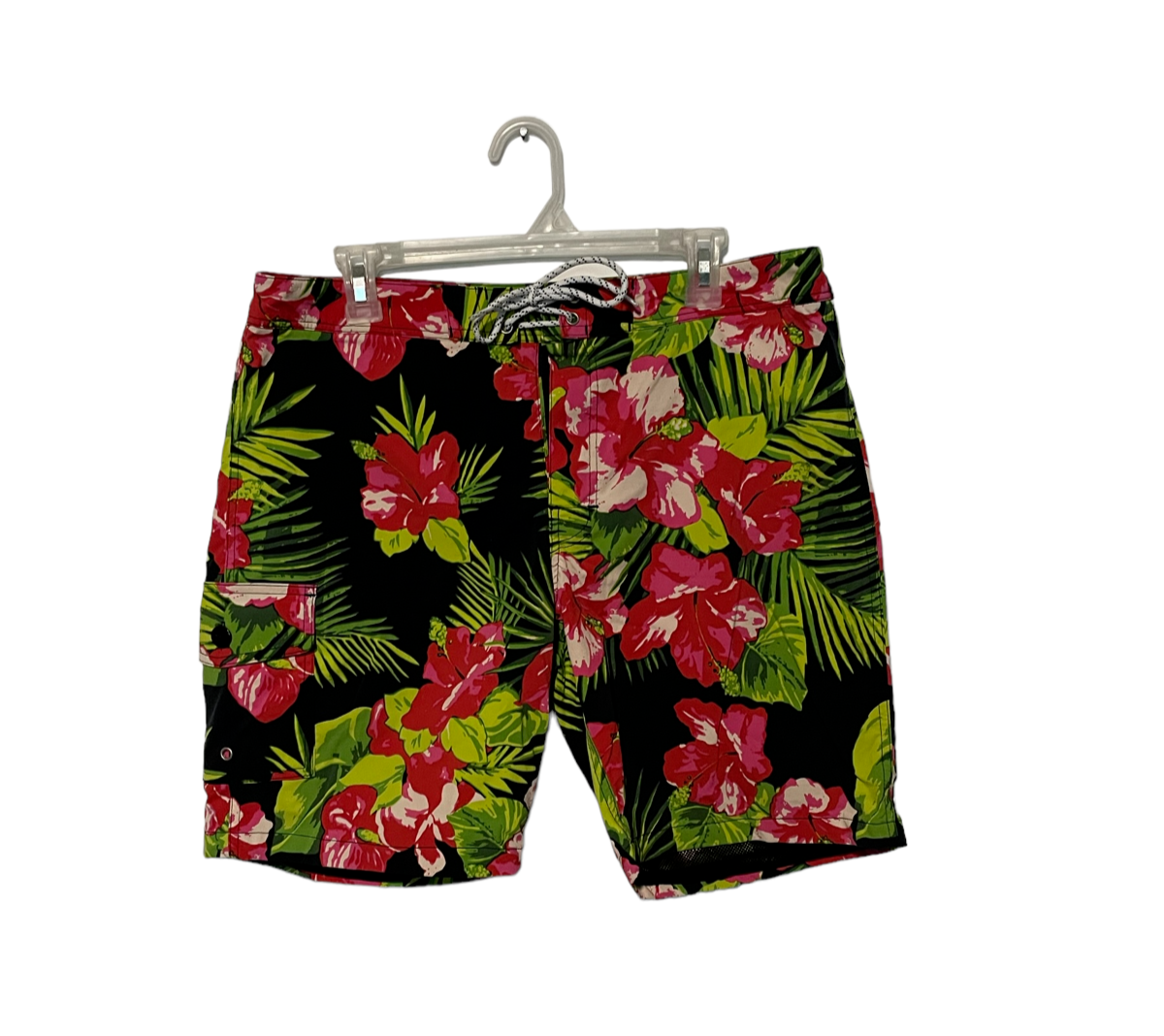 J Crew Board Shorts Mens 33 Red Green Floral Hibiscus Lined