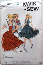 KWIK SEW PATTERN 915 DRESS SQUARE DANCE MISSES SIZES 6 8 10 12 UNOPENED UNCUT FF