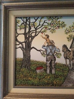 H. HARGROVE OIL PAINTING ON CANVAS *APPLE PICKING* ARTIST SIGNED