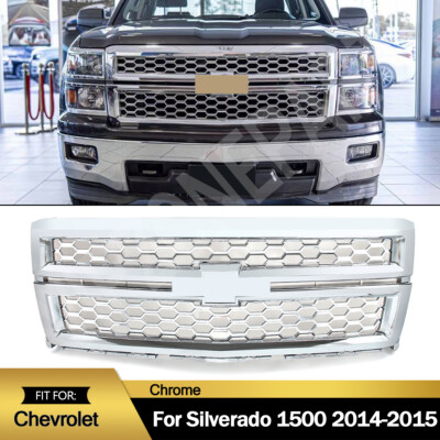 Front Grille Honeycomb Chrome Upper Grill For 2014-2015 Chevrolet Silverado 1500