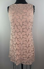 ALICE + OLIVIA Crystal Rhinestone Jacquard Lace Shift Dress Beige Pink Nude 4 S