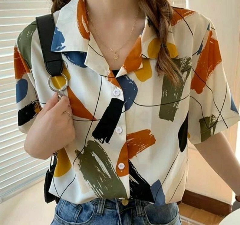 Single Breasted Retro Collared Shirts Popular Trendy Simple Loose