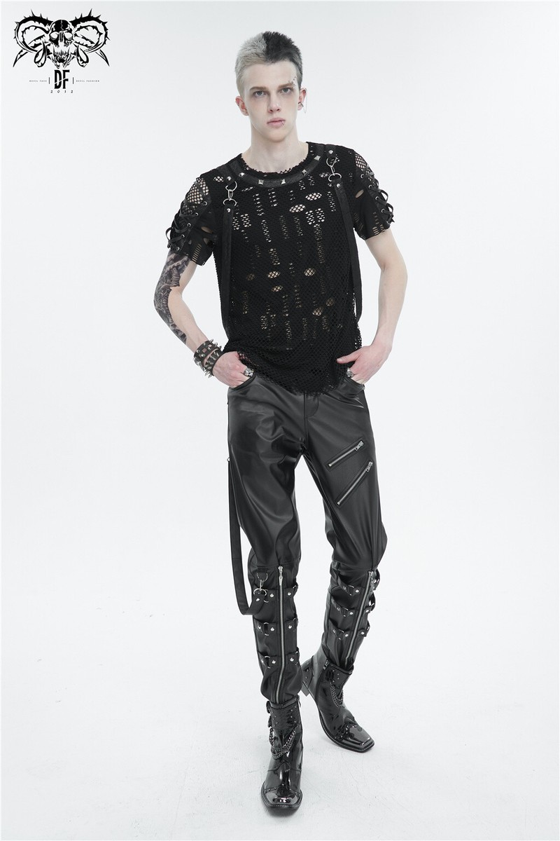 Devil Fashion Men Black Gothic Punk Slim Fit Mesh T-Shirt