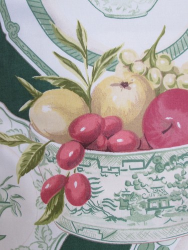 Cushion Cover, Vintage, Green, Fruit, Plate, Cherry, Apple, Plum, Lemon, Cotton. - Picture 9 of 10