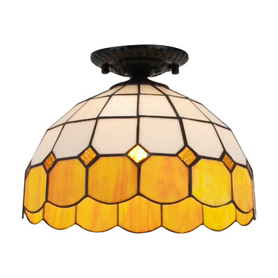 Tiffany Ceiling Light Fixture Elliptic Yellow and White for Living/Bedroom Room