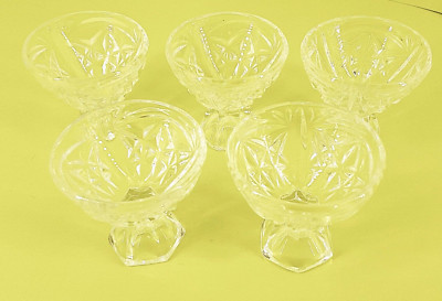 Vintage Set of 5 Crystal Clear Pressed & Cut Glass Salt Cellars Open Salts